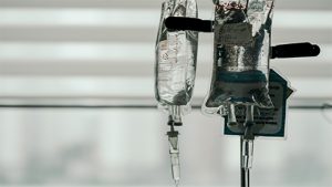 IV bags hanging on a stand